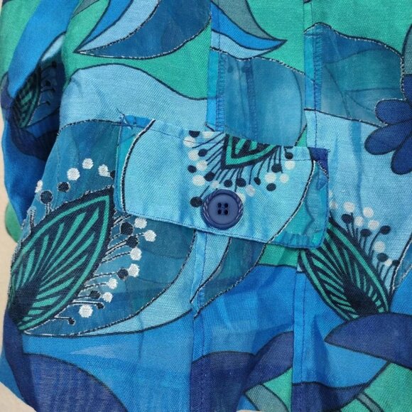 Erin London Floral Blazer Jacket Women's Lined Front Button Blue Green Size L - Picture 10 of 11